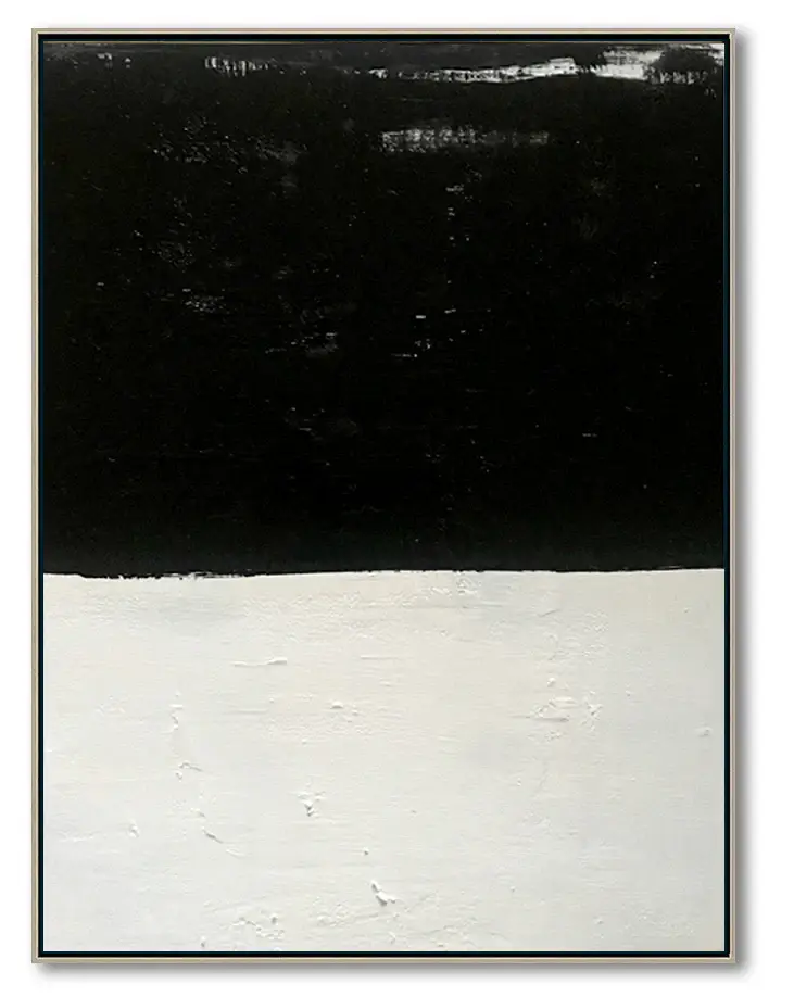 Large Abstract Painting Oversized Canvas Art, Black and White Minimal Painting On Canvas, Acrylic and Oil Painting, Portrait Size