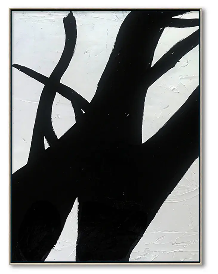 Extra Large Abstract Painting, Wall Canvas Art, Black and White Minimal Painting