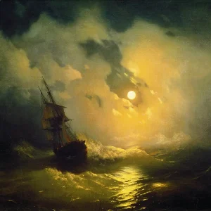 Stormy sea at night