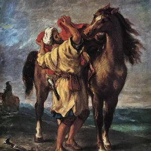A Moroccan Saddling a Horse