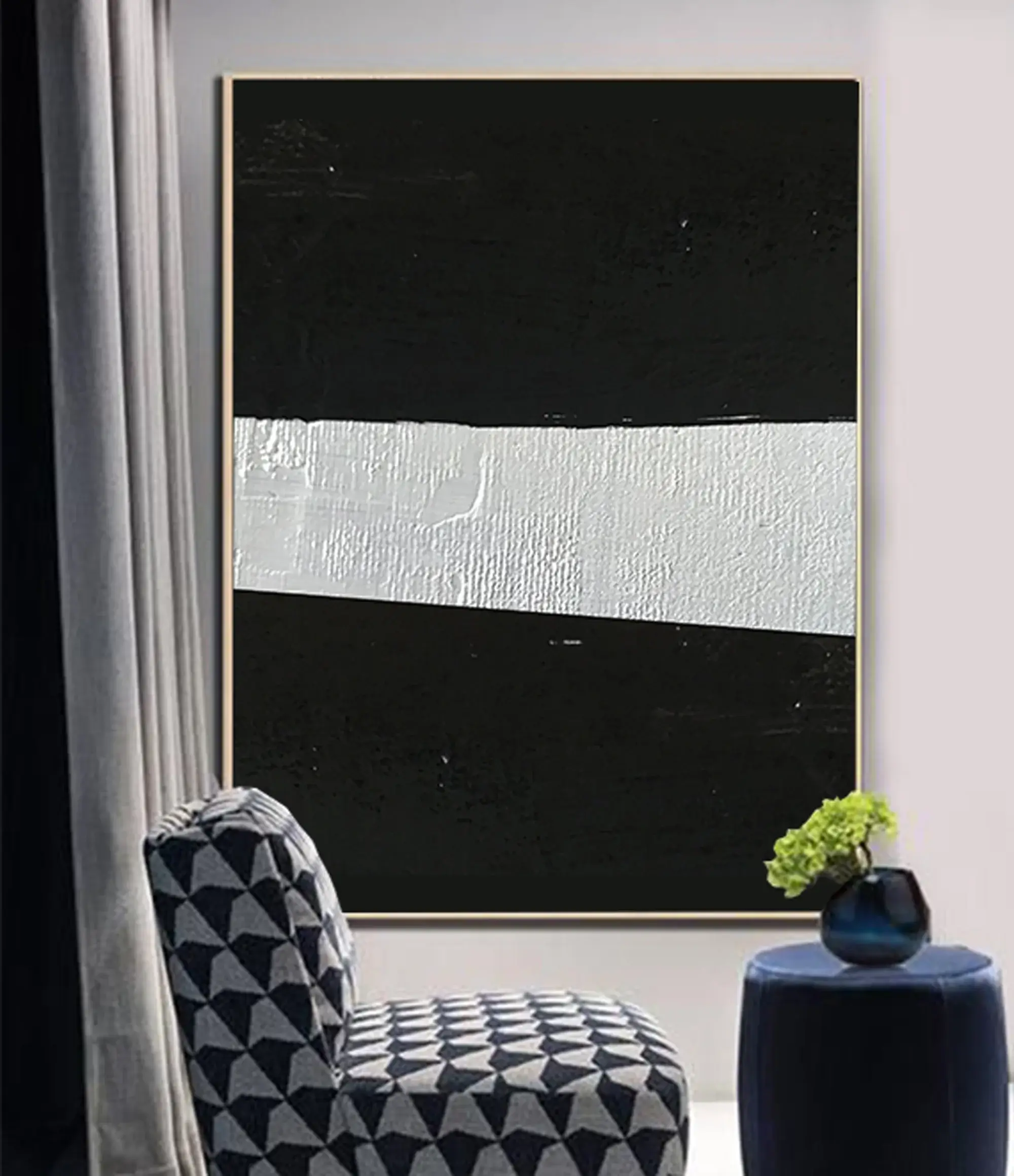 Abstract Painting Extra Large Canvas Art, Black and White Minimal Painting On Canvas, Acrylic and Oil Minimalist Painting