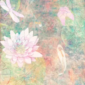 Asian Wall Art, Lotus Pond and Koi Fish Canvas Art Painting