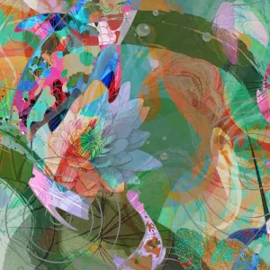 Asian Wall Art, Lotus Pond and Koi Fish Canvas Art Painting III