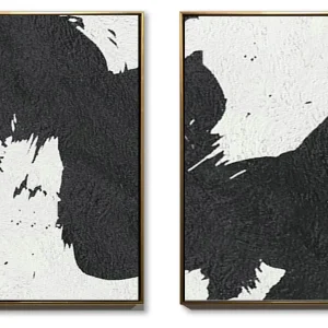 Extra Large Abstract Painting, Black and White Minimal Duo Portrait Canvas Art Painting