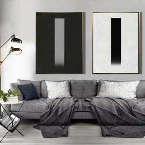 Large Duo Abstract Canvas Art, Original Oil Painting, Black & White Wall Art, Contemporary Modern Art Decor, Living Room Wall Decor
