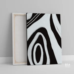 Abstract Black & White Minimalist Modern Wall Art, Abstract Canvas Art Painting - Fora #13