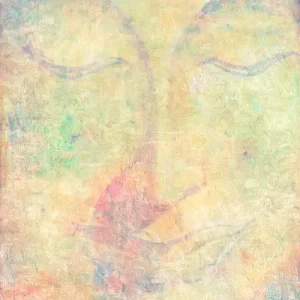 Pastel Mix Green Modern Close Eyes Buddha Portrait in Abstract Style Wall Art
