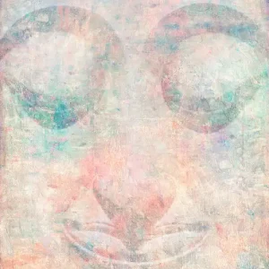 Pastel Mix Green Modern Close Eyes Buddha Portrait in Abstract Style Wall Art